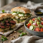 Mendocino Farms menu prices 2026 steak sandwich chicken pesto sandwich and quinoa salad bowl