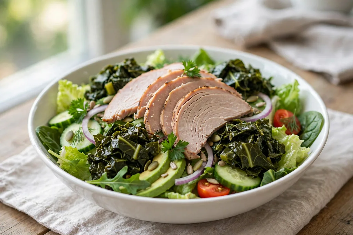 Mission BBQ lowest calorie meal: smoked turkey over salad greens