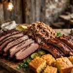 Mission BBQ menu calories: smoked brisket and pulled pork platter