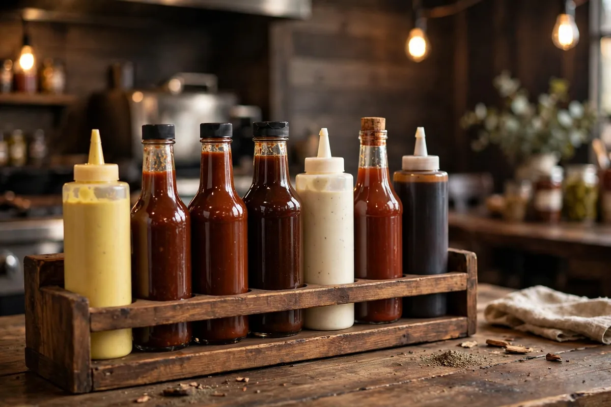Mission BBQ sauce bar with regional sauces