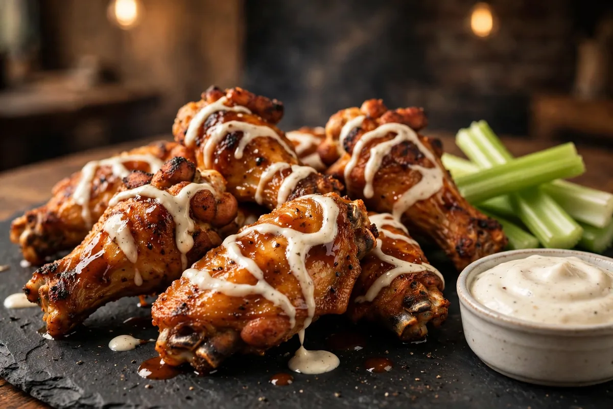 Smoked chicken wings with white BBQ sauce at Moe's Original BBQ menu prices