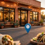 Moe's Southwest Grill restaurant storefront with location pin and tacos