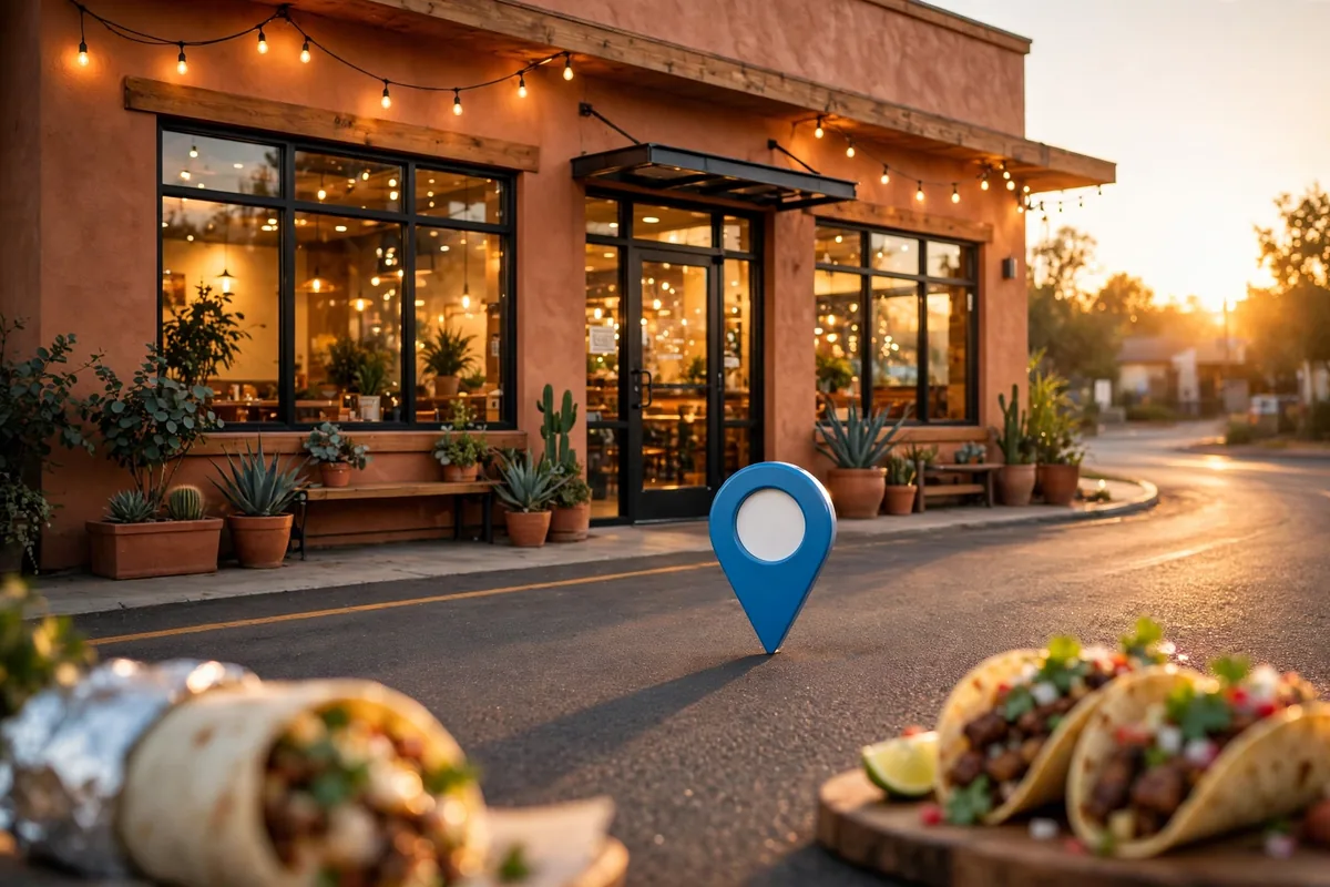 Moe's Southwest Grill restaurant storefront with location pin and tacos