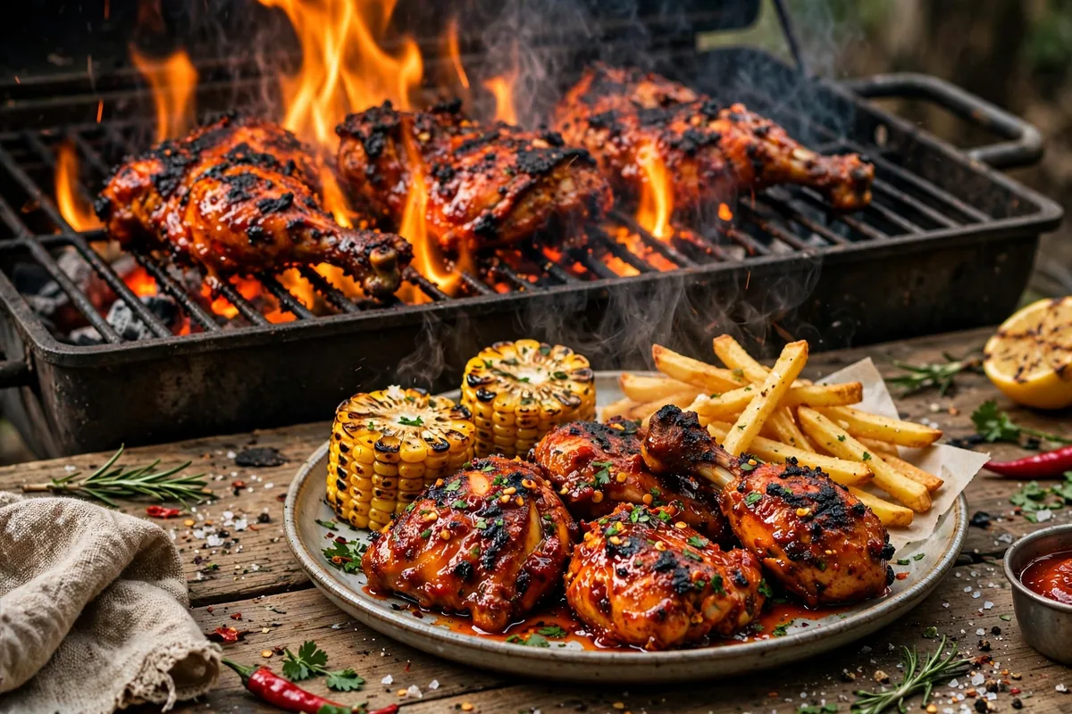 Flame-grilled Nando's PERi-PERi chicken on the grill during working hours