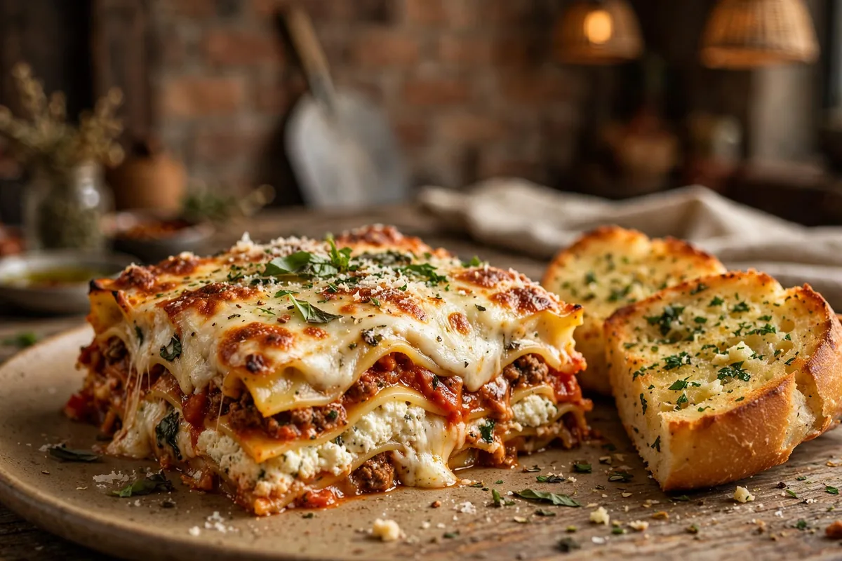 Numero Uno Pizza menu prices 2026: baked lasagna with melted mozzarella and garlic bread