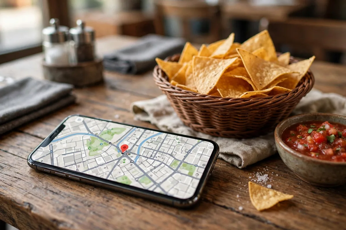 Finding On The Border locations on a phone map search near a Tex-Mex table