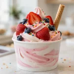 Orange Leaf menu prices 2026 frozen yogurt cup with fresh berries and sprinkles
