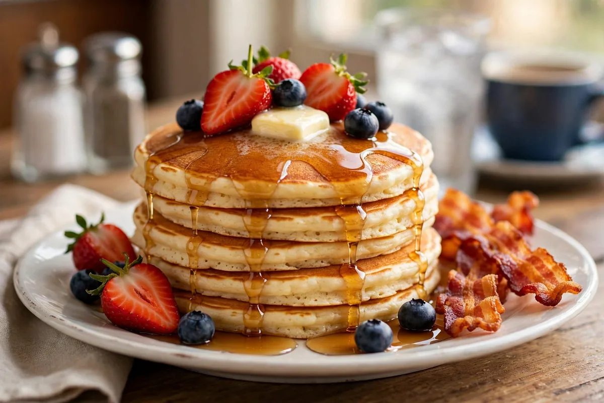 Original Pancake House menu prices 2026 buttermilk pancakes with berries and bacon breakfast spread