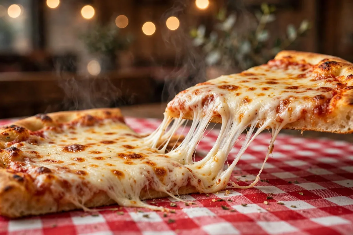 Paisanos pizza menu - cheesy pizza slice cheese pull