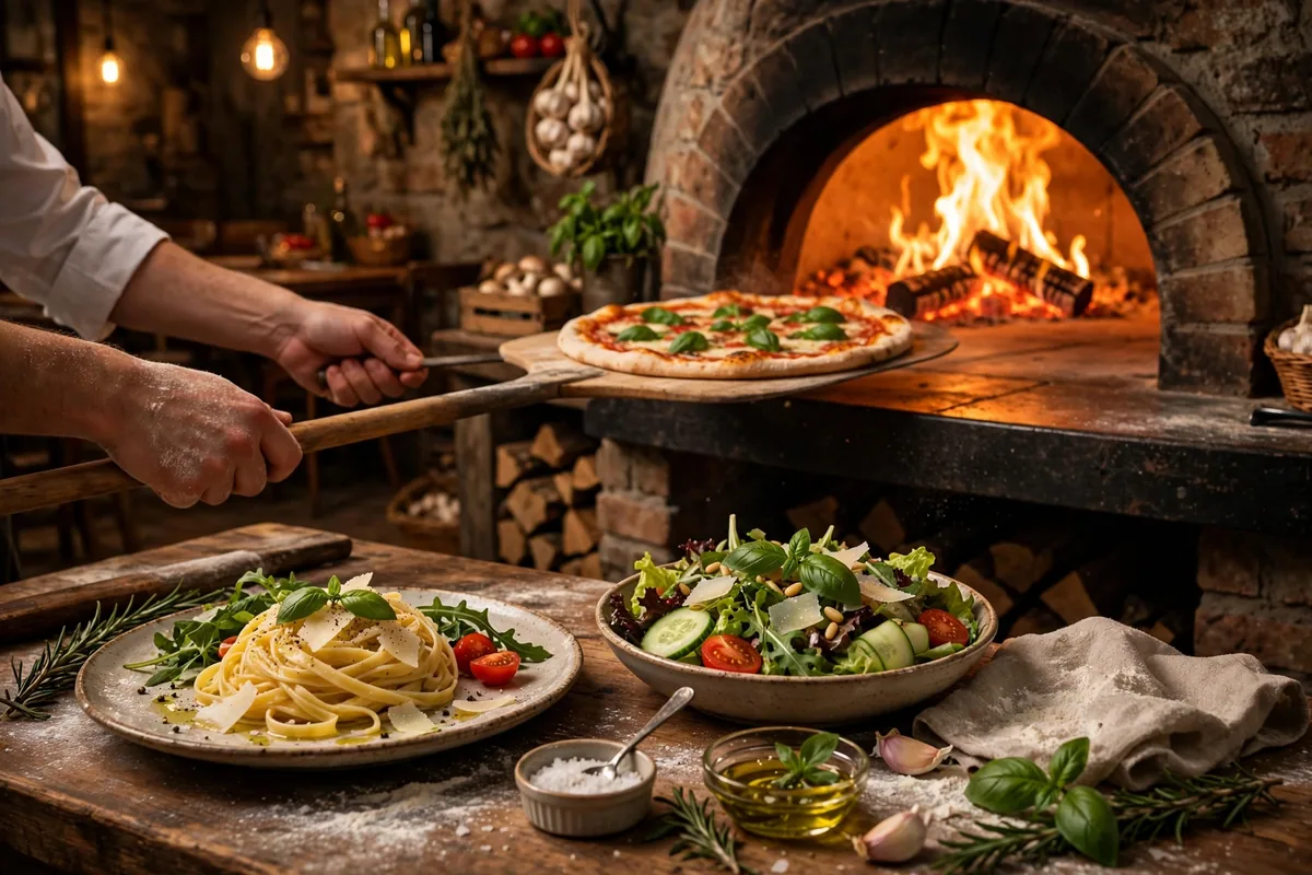 Palio's Pizza menu prices - pizza baking in a brick oven at Palio's