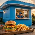 Pals Sudden Service deals guide: drive-thru burger restaurant exterior at golden hour