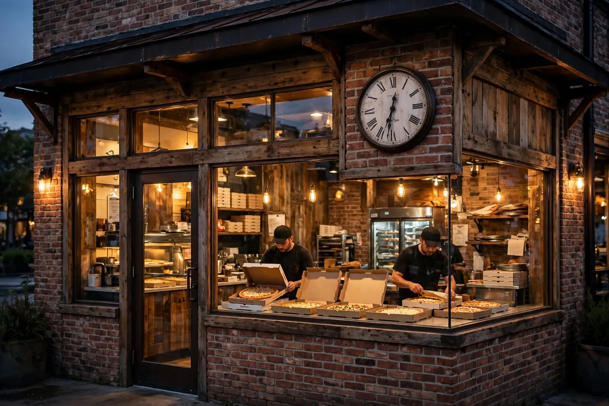 Papa Murphy's take-and-bake pizza storefront in the evening