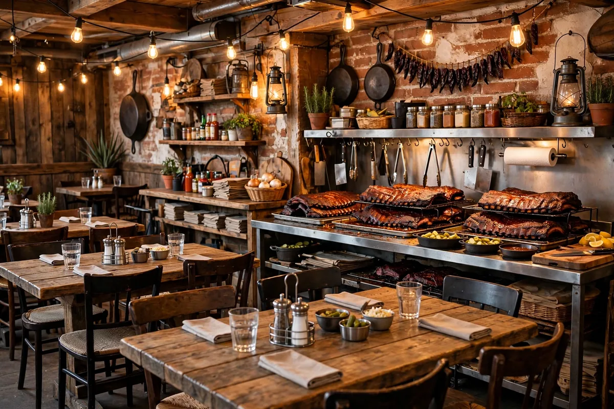 Pappys Smokehouse locations: rustic dining room inside the St. Louis barbecue restaurant