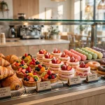Paris Baguette menu 2026 - bakery display with croissants, pastries and cakes