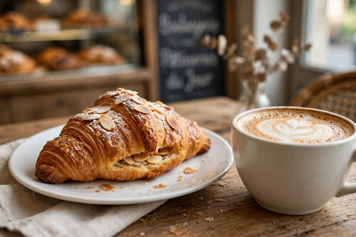 Paris Baguette almond croissant and cappuccino - Paris Baguette menu prices