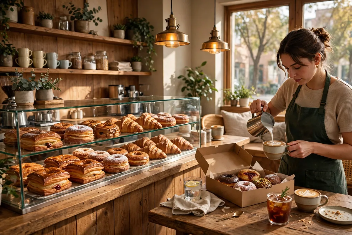 Parlor Doughnuts menu layered doughnuts coffee shop interior