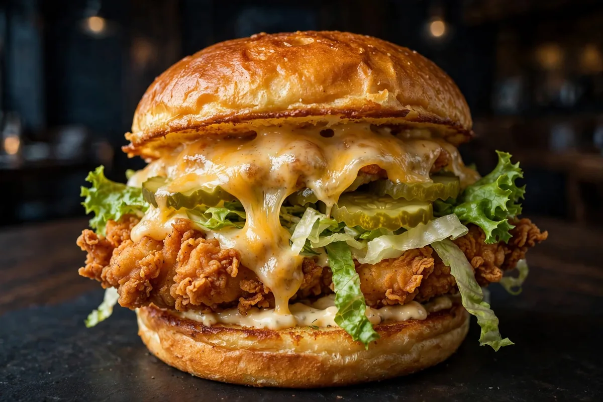 PDQ crispy chicken sandwich calories, close-up of chicken sandwich