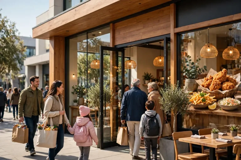 PDQ working hours - restaurant storefront at lunchtime
