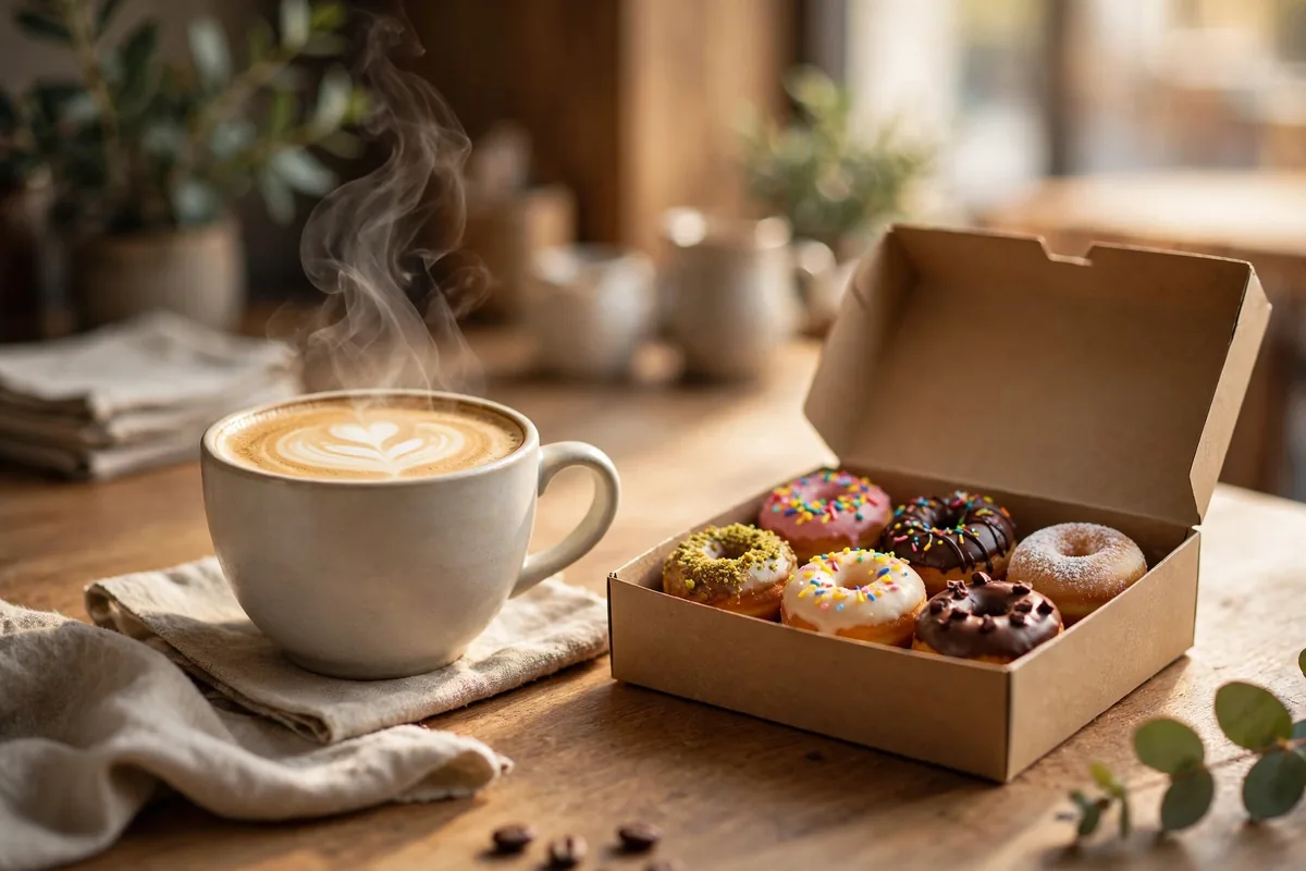Peace Love and Little Donuts menu prices 2026 coffee and mini donuts box