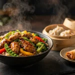 Pei Wei menu prices 2026 Asian wok noodle bowl with chicken dumplings and spring rolls