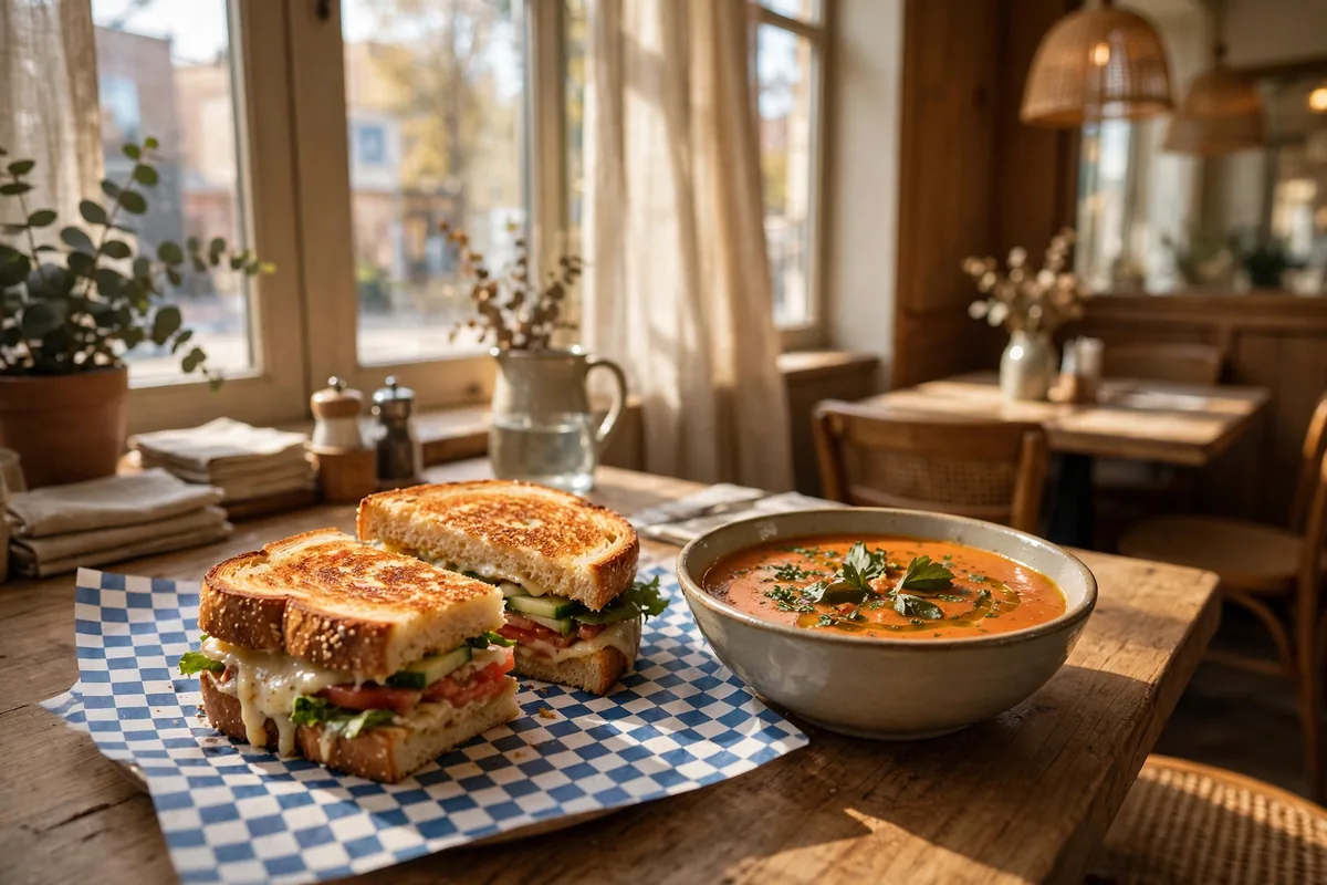 Pickleman's toasted sandwich with thin-crust pizza, cafe interior, menu prices 2026