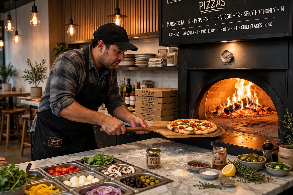Pie Five pizza oven with personal pizzas baking