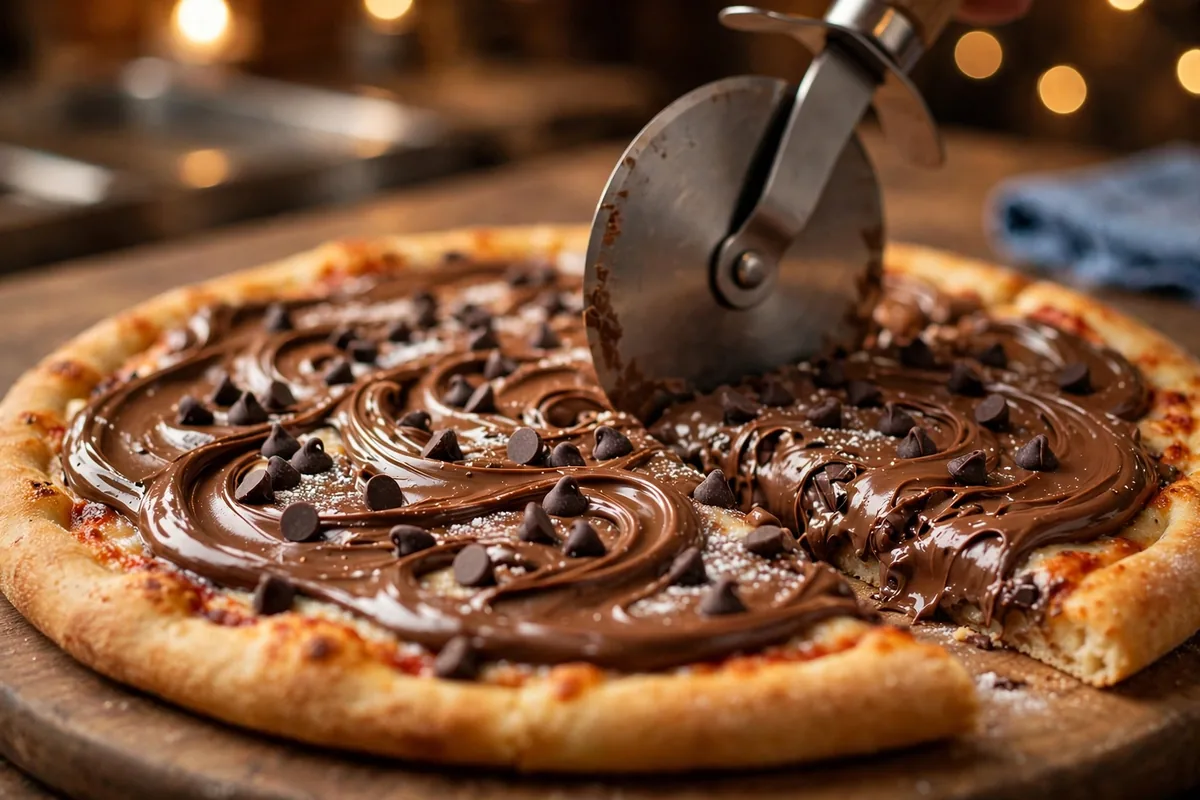 Pieology secret menu Nutella dessert pizza with chocolate chips