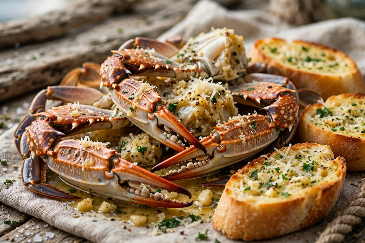 Pinchers menu blue crab claws sauteed in garlic butter with garlic bread