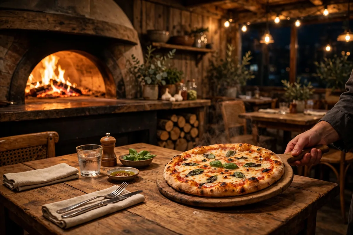 pizza luce menu prices pizzeria interior at night