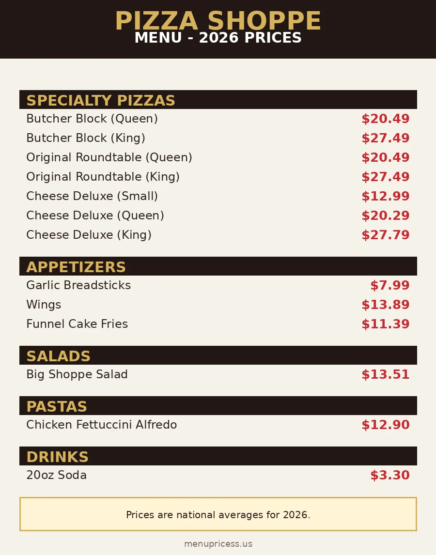 Pizza Shoppe menu prices 2026 menu card