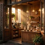 PJ's Coffee storefront at sunrise, typical opening hours