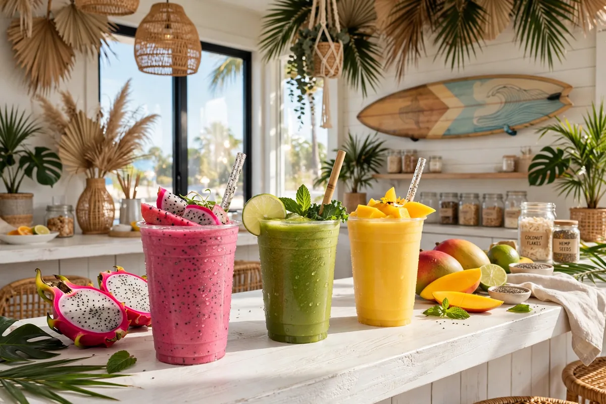 Playa Bowls smoothie prices 2026: pitaya, green and mango smoothies at a beach-style juice bar