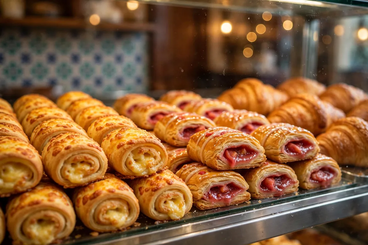 portos bakery menu prices 2026 bakery display case with cheese rolls and guava strudels