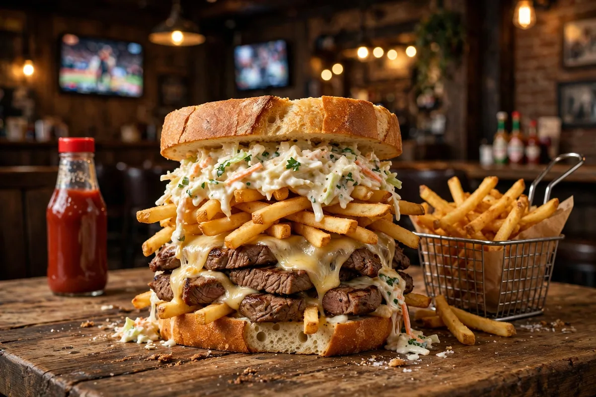 Primanti Bros deals: towering Almost Famous sandwich with fries and coleslaw