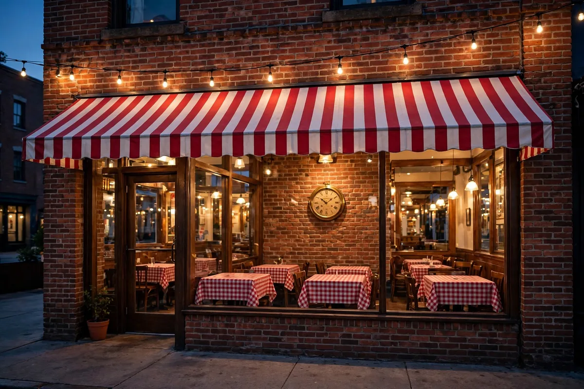 Primanti Bros locations near me: restaurant storefront glowing at dusk
