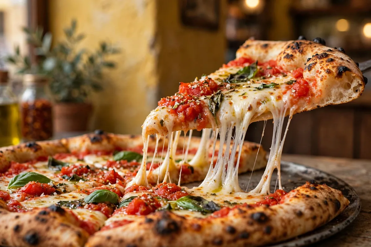Punch Pizza menu prices 2026, wood-fired Neapolitan pizza slice with melted mozzarella