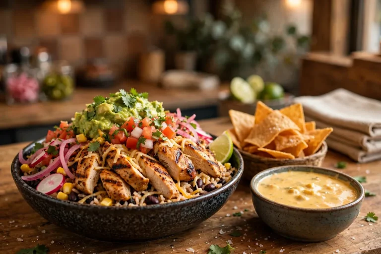 QDOBA deals and coupons 2026 - burrito bowl with queso and chips