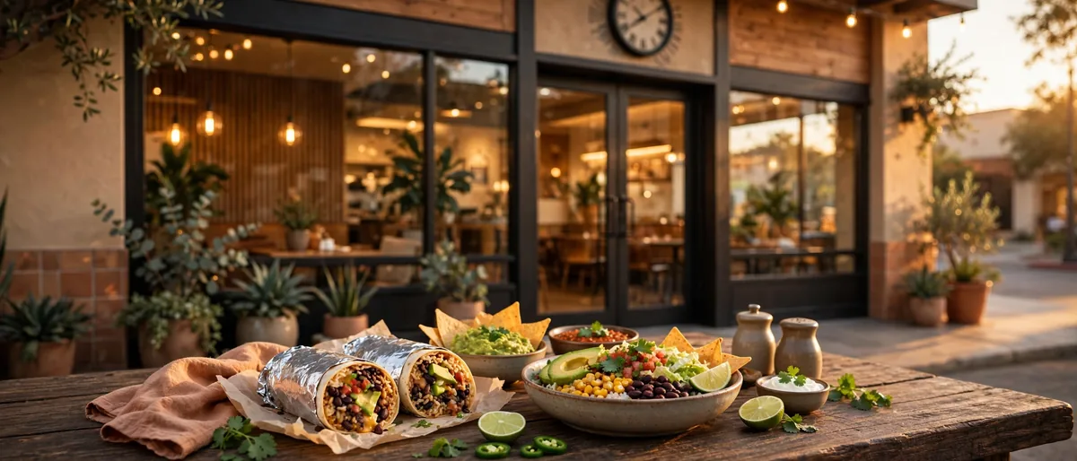 QDOBA working hours guide: restaurant storefront at golden hour