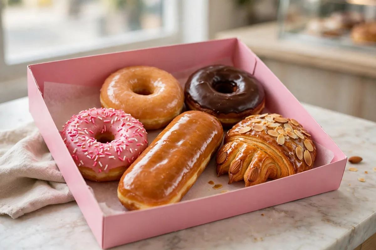 Randy's Donuts menu prices 2026 assorted glazed donuts pink box