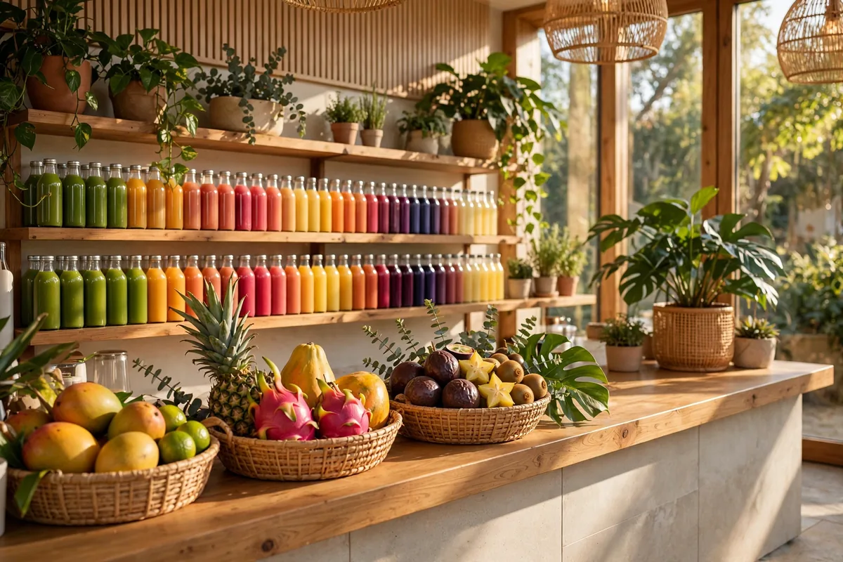 Inside a Raw Juce store, fresh fruit and cold pressed juices, raw juce menu