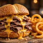 Rax Roast Beef menu prices 2026 roast beef sandwich with cheddar sauce and curly fries