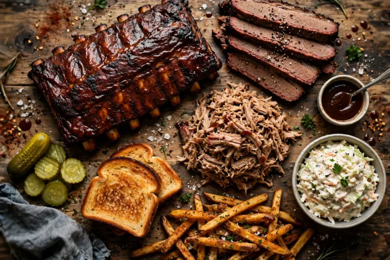 RibCrib menu prices 2026: smoked ribs, brisket, pulled pork and fries BBQ spread