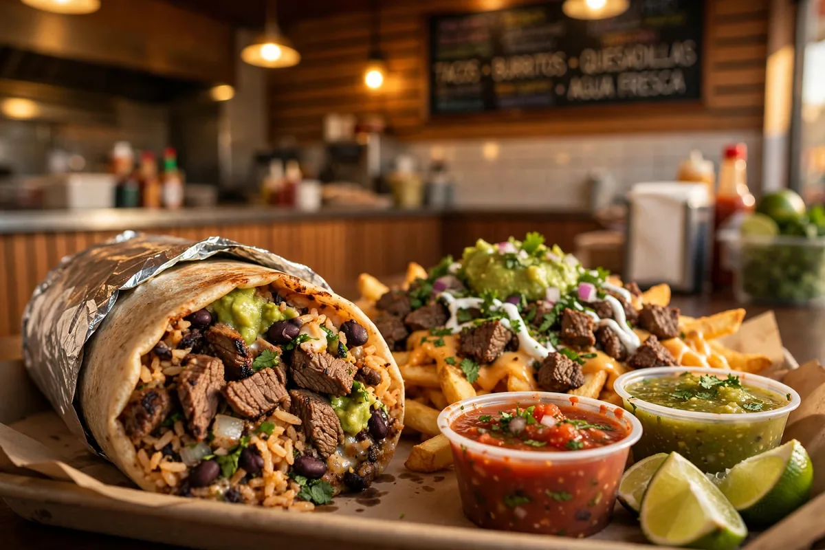 Rigoberto's Taco Shop menu prices carne asada burrito and loaded fries in the restaurant
