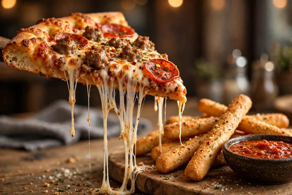 Rocky Rococo pizza menu prices sausage pepperoni super slice and breadsticks