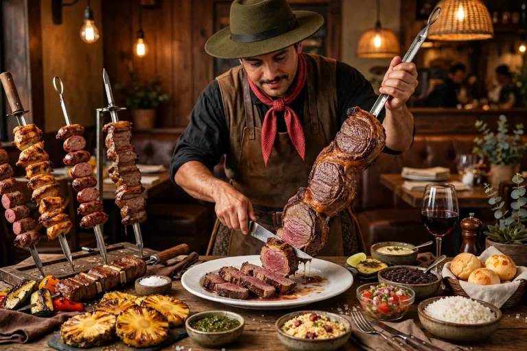 Rodizio Grill menu prices 2026 Brazilian steakhouse churrascaria spread with grilled meats