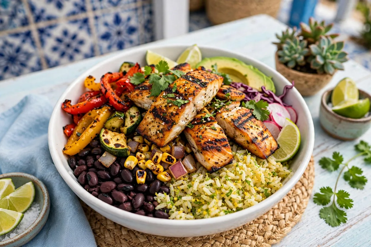Grilled fish taco bowl, a lighter rubios calories choice
