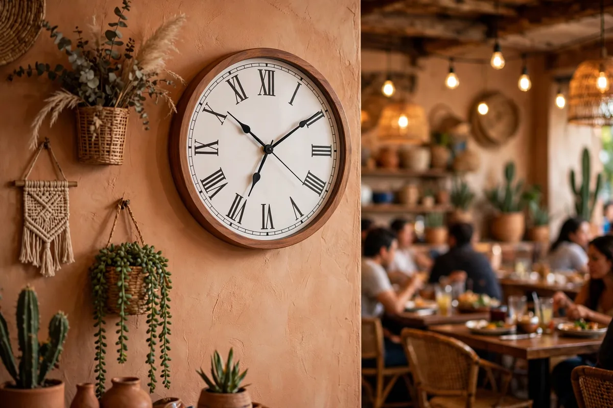 Restaurant wall clock representing Rubio's working hours opening and closing times