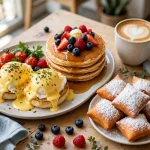 Ruby Sunshine menu prices 2026 brunch spread eggs benedict pancakes beignets