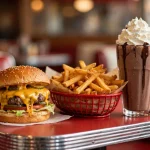 Ruby's Diner classic diner burger and handmade chocolate shake, rubys diner menu prices 2026