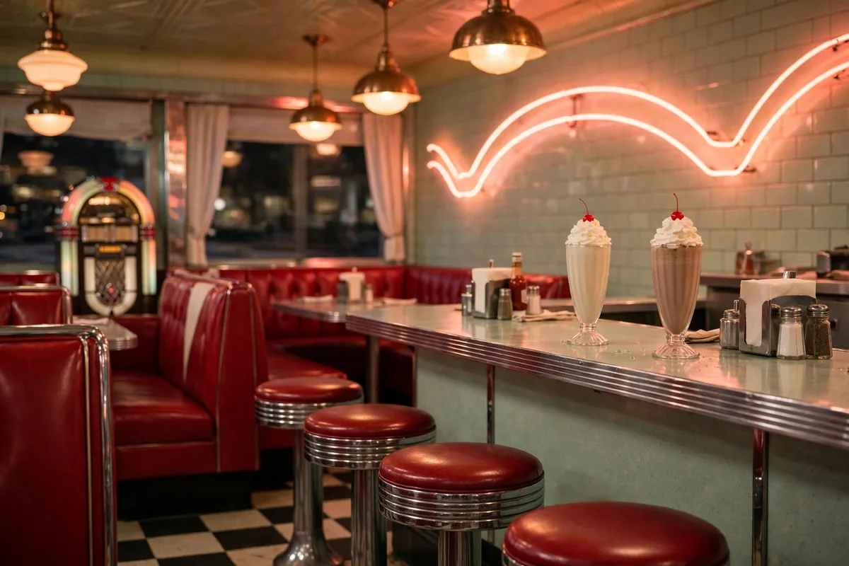 Ruby's Diner retro diner interior with rubys diner menu prices 2026 milkshakes